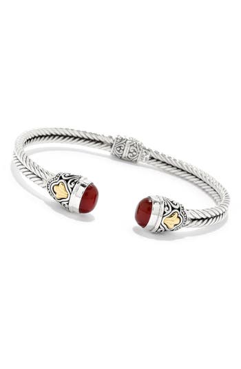 Samuel B. Sterling Silver & 18k Gold Carnelian Hinged Bangle Bracelet In Red