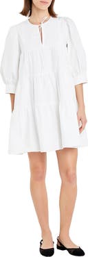 English Factory Blouson Sleeve Cotton Poplin Minidress