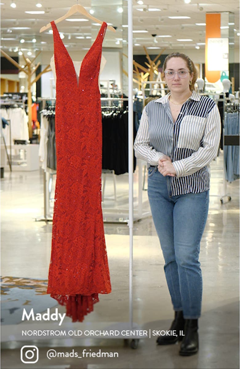 Illusion Inset Lace Gown, sales video thumbnail