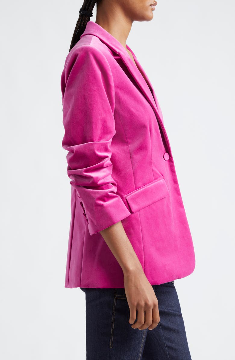 Cinq à Sept Cheyenne Ruched Sleeve Velveteen Blazer, Alternate, color, 