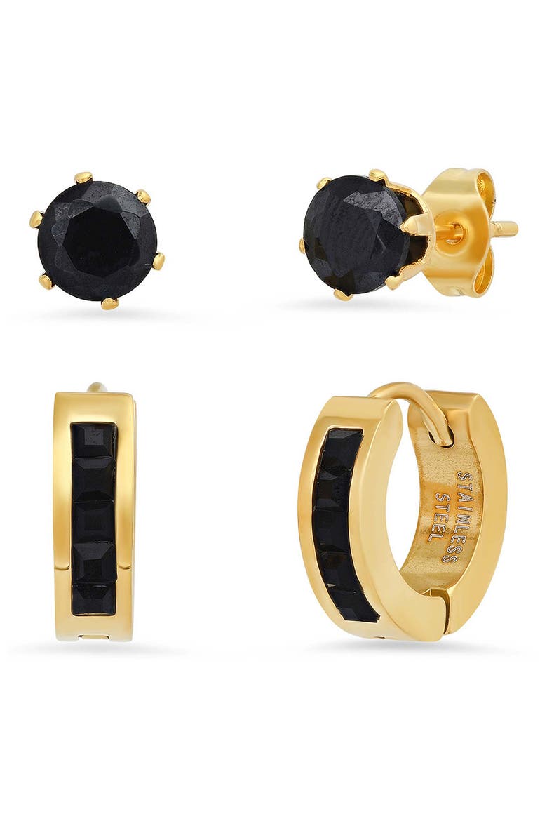 Set of 2 Assorted Simulated Diamond Earrings Set, Main, color, GOLD/ BLACK