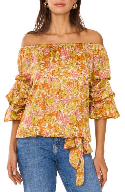 Vince Camuto Floral Off The Shoulder Bubble Sleeve Top In Crushed Orange