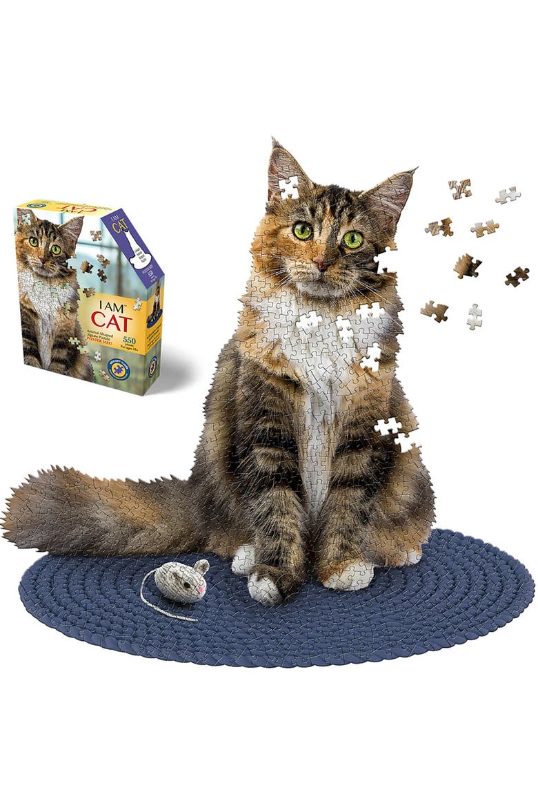 I Am Cat 550 Piece Puzzle Feline Shaped Animal Jigsaw, 30 X 30", Main, color, Multicolored