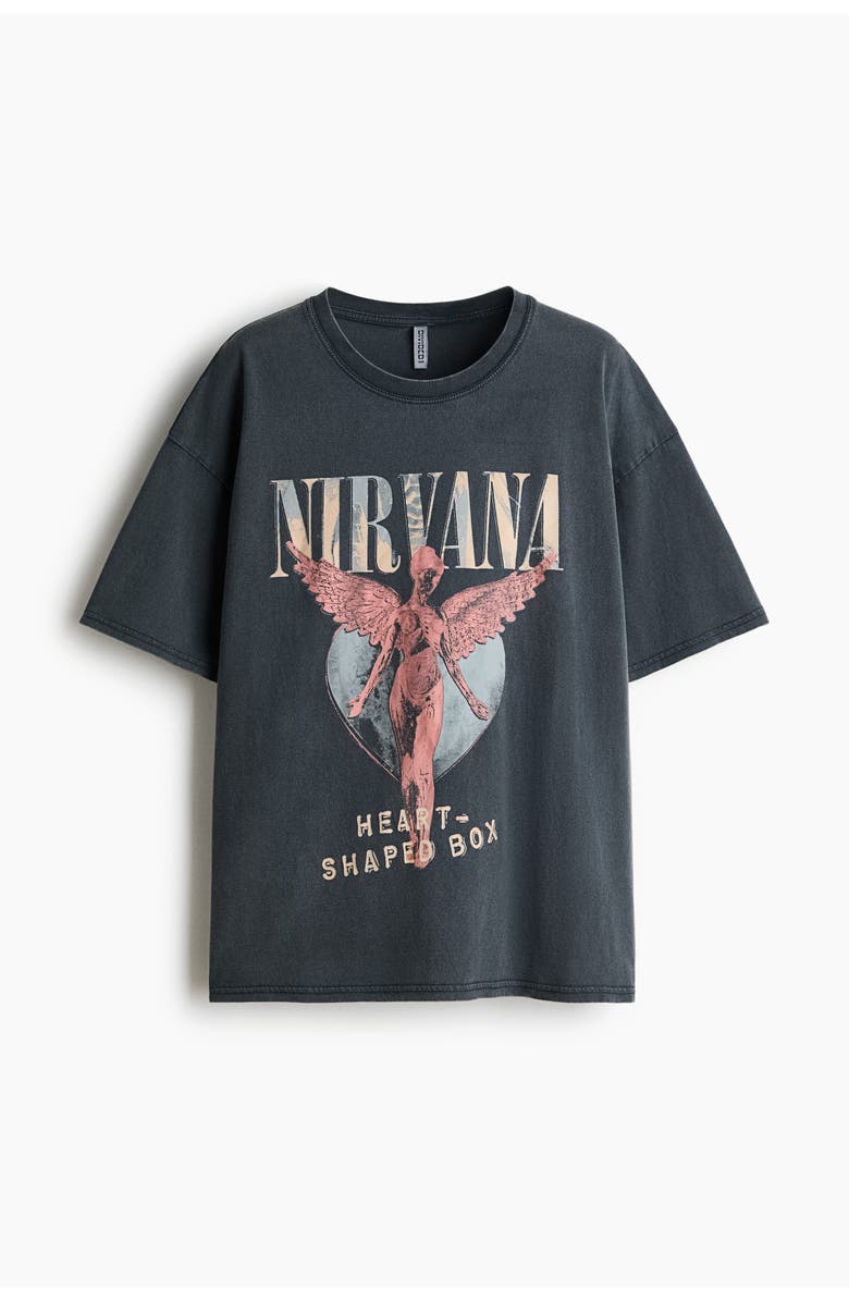 H&M Oversized t-shirt with printed motif, Alternate, color, Dark Gray/Nirvana