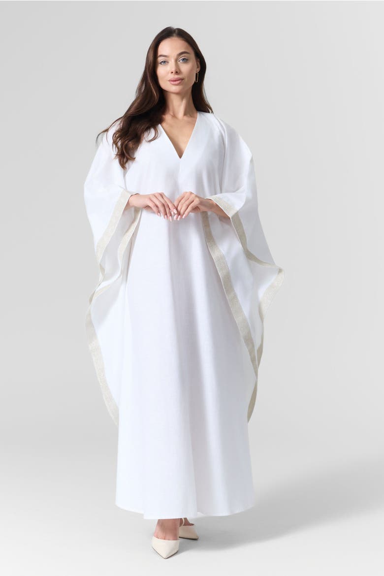 Luna Linen Kaftan Gown, Alternate, color, white