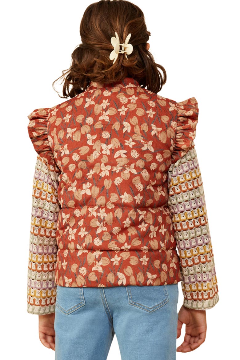 Kids' Floral Ruffle Corduroy Vest, Alternate, color, RUST