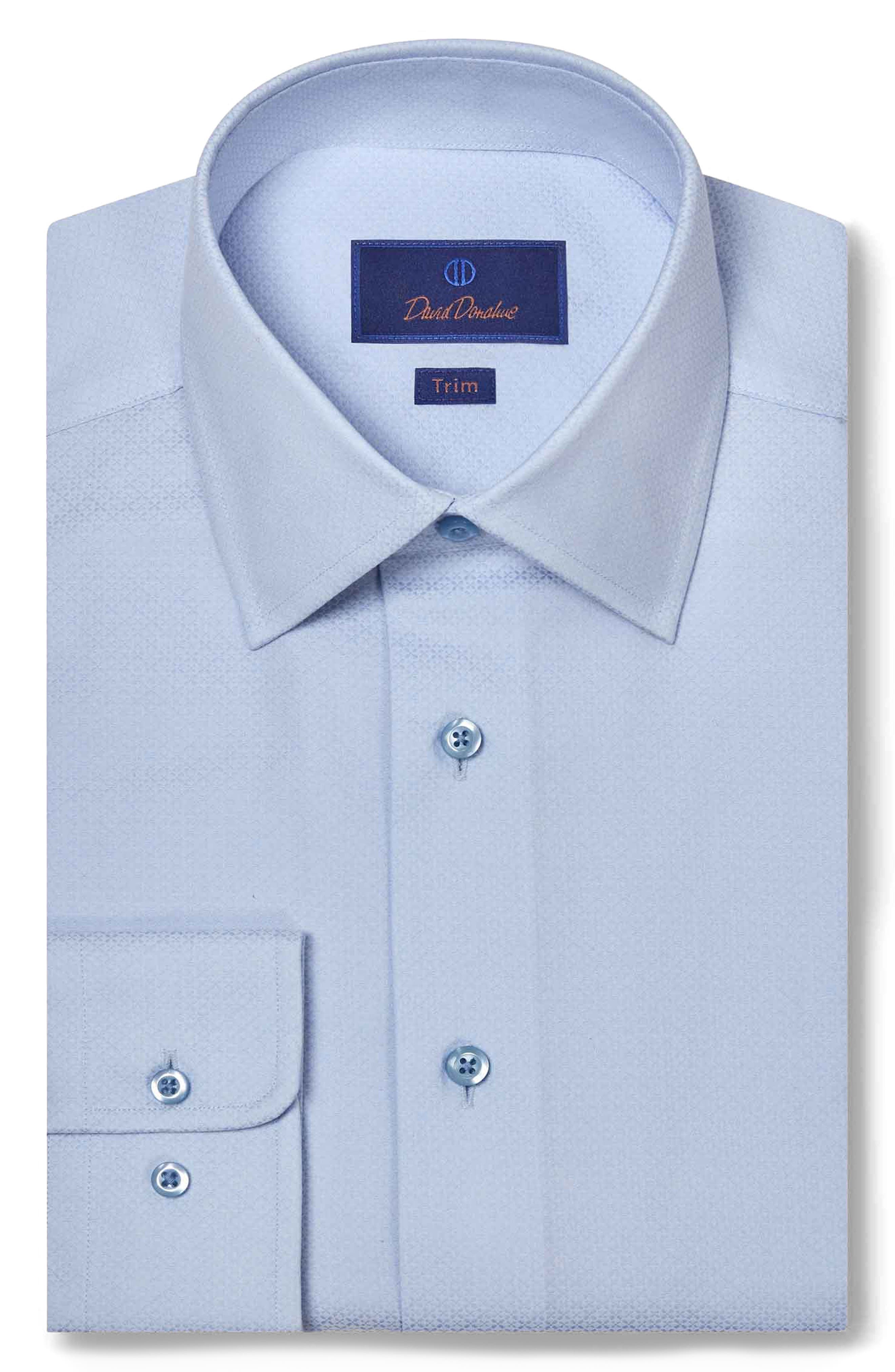 David Donahue Trim Fit Solid Cotton Dobby Dress Shirt