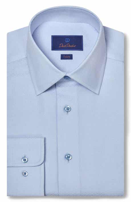 David Donahue Trim Fit Solid Cotton Dobby Dress Shirt