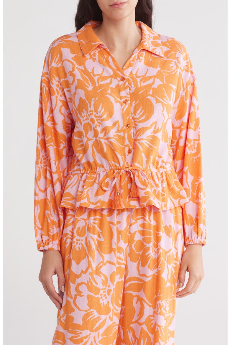 Tassel Tie Front Shirt, Main, color, ORANGE/ LILAC