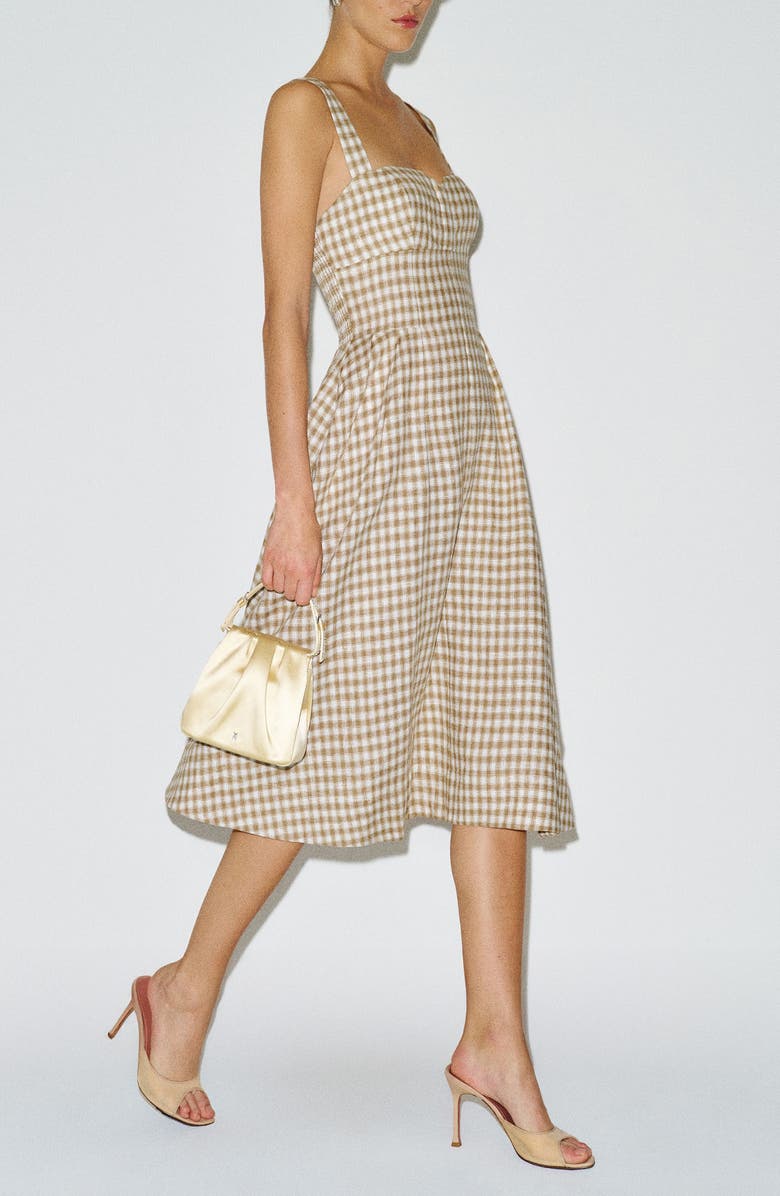 Reformation Roma Linen Sundress, Main, color, Dunes Check