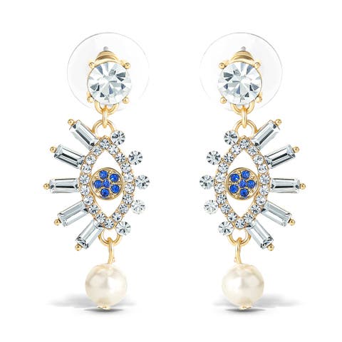 Evil Eye Dangle Earrings with Pearl & Rhinestones