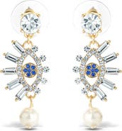 Jessica Simpson Evil Eye Dangle Earrings with Pearl & Rhinestones