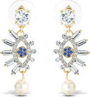 Jessica Simpson Evil Eye Dangle Earrings with Pearl & Rhinestones