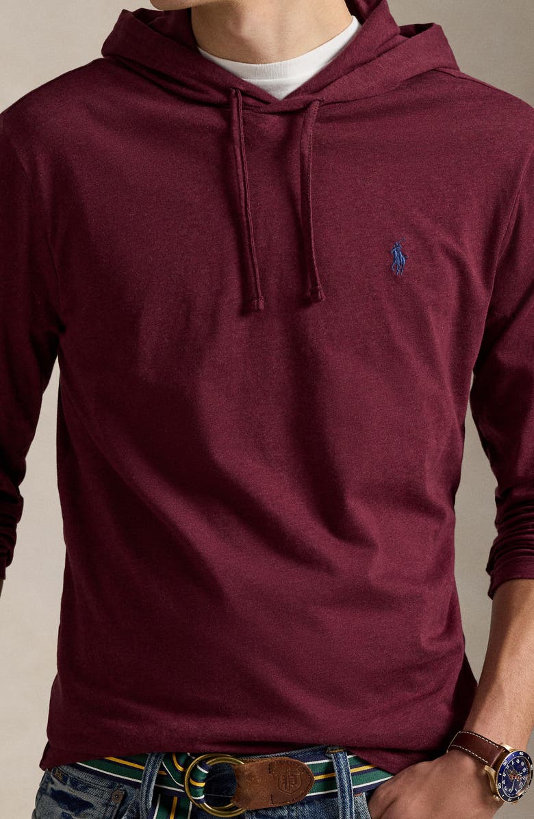 Polo Ralph Lauren Long Sleeve Hooded Cotton T-Shirt, Alternate, color, Spring Wine Heather