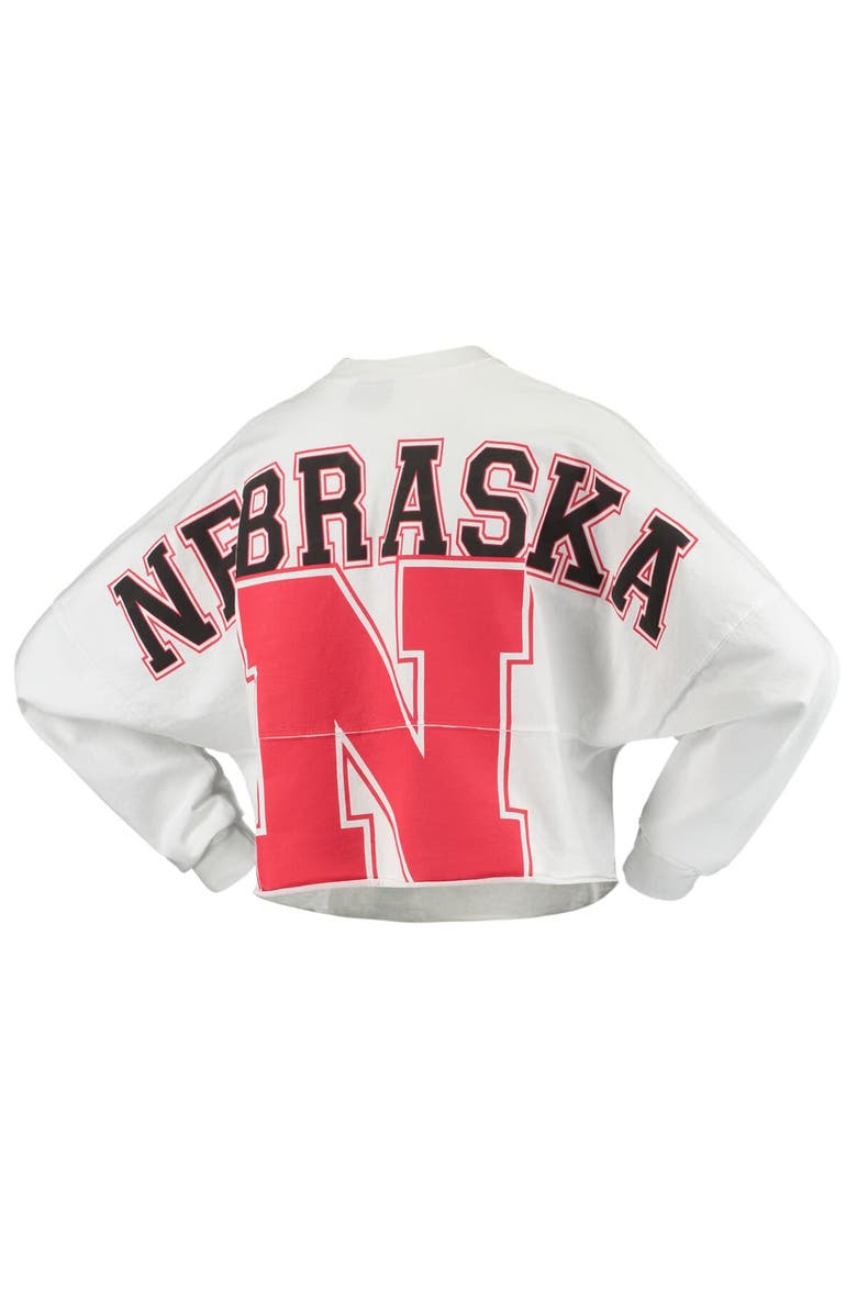 SPIRIT JERSEY Women's White Nebraska Huskers Raw Hem Cropped Spirit Jersey Long Sleeve T-Shirt, Alternate, color, 