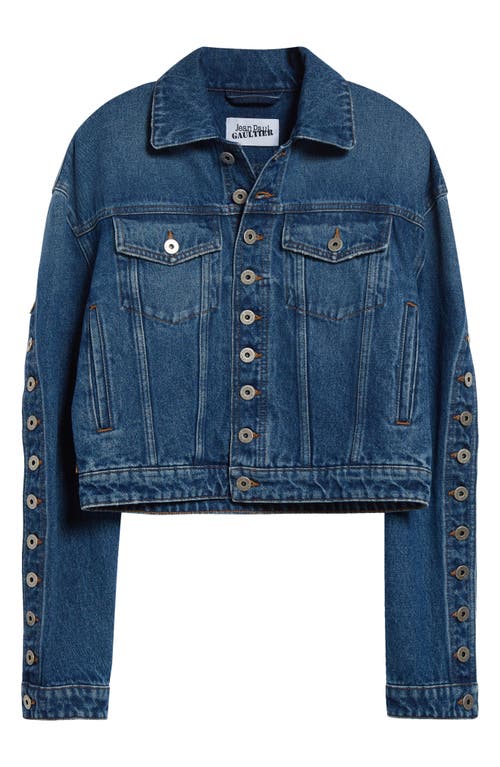 Jean Paul Gaultier Womens Vintageblue Buttoned Peak-collar Denim Jacket Xs In Vintage Blue