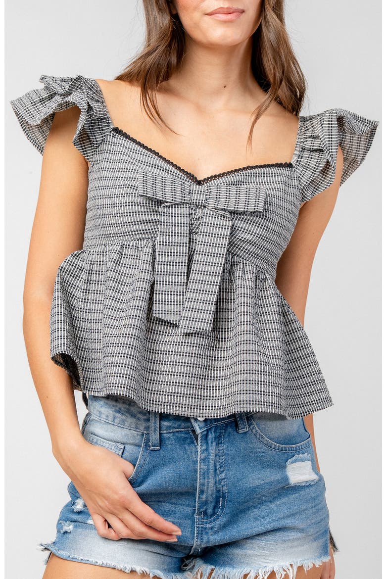 Ruffled Sleeve Babydoll Top, Main, color, BLACK