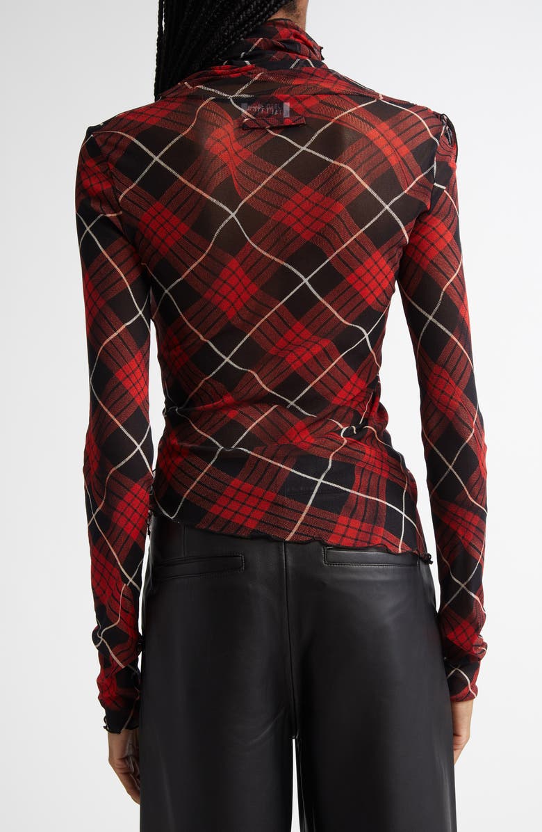 Jean Paul Gaultier Draped Plaid Long Sleeve Mesh Top, Alternate, color, 