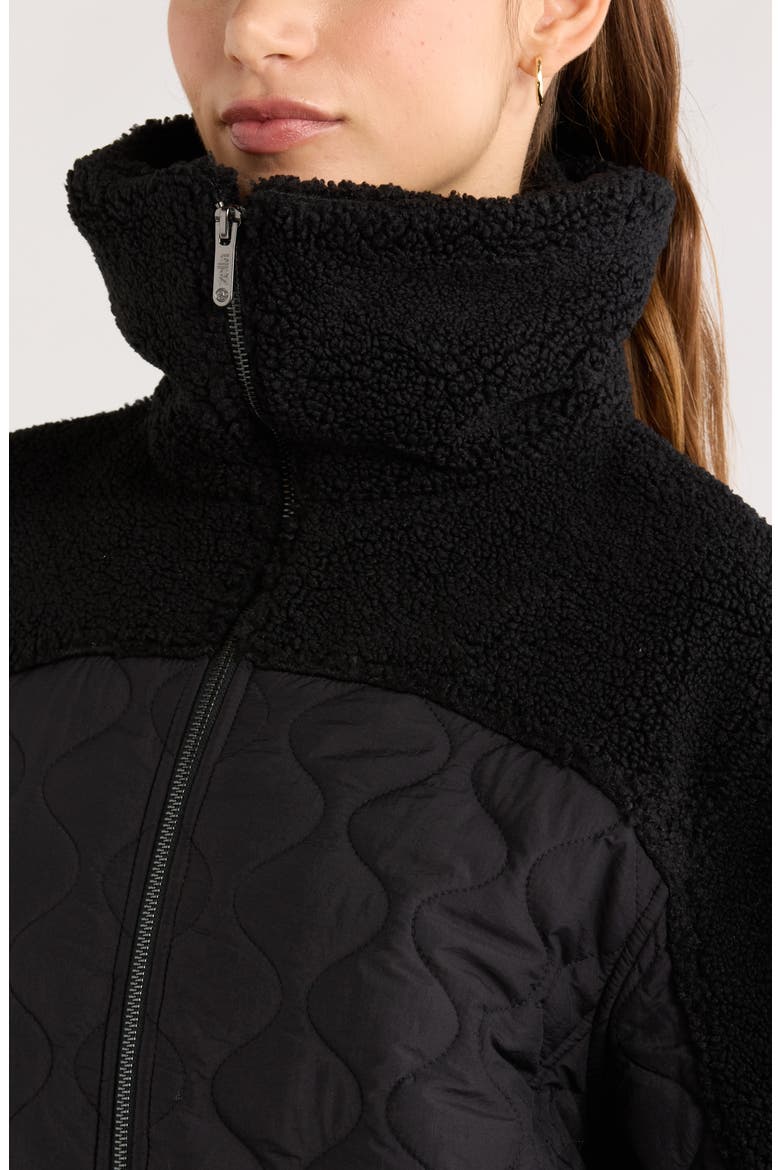 Faux Shearling & Quilted Nylon Hybrid Jacket, Alternate, color, BLACK