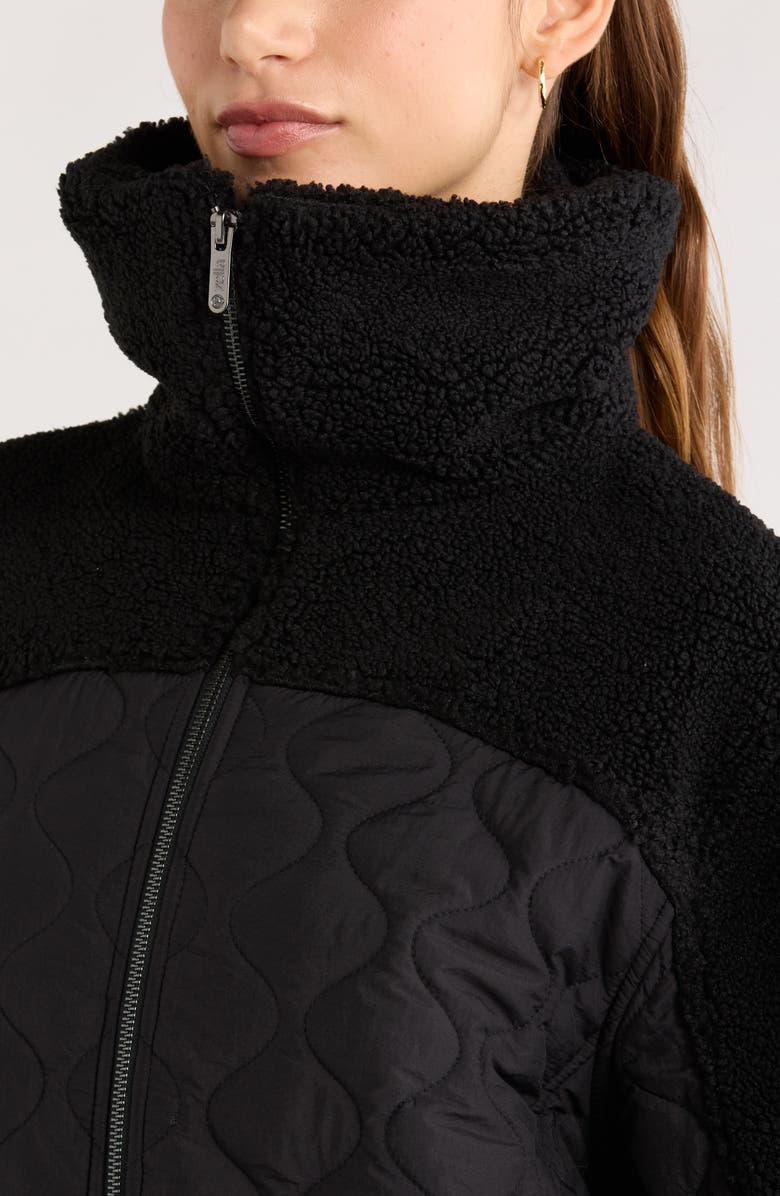 Zella Faux Shearling & Quilted Nylon Hybrid Jacket, Alternate, color, Black