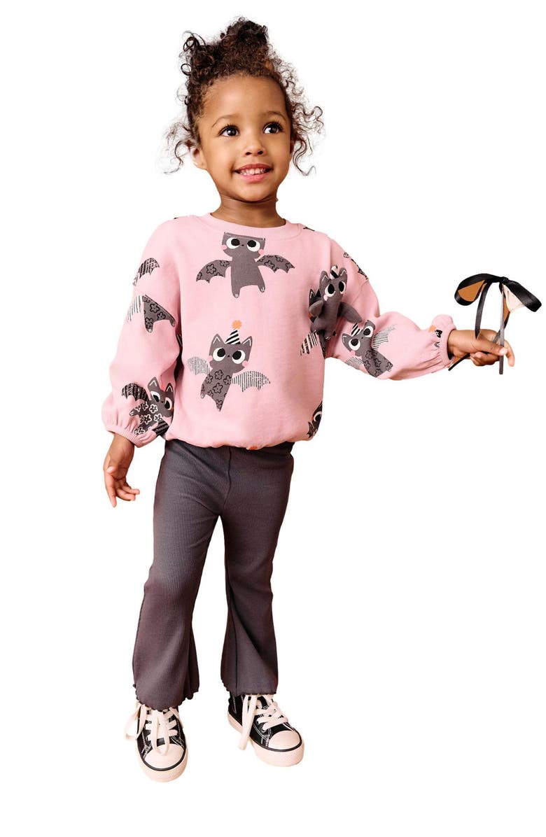 NEXT Kids' Bat Print Graphic Sweatshirt & Flare Leggings Set, Alternate, color, Pink