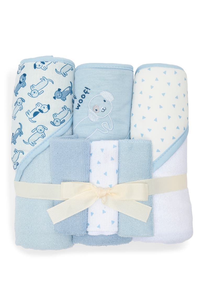 6-Piece Hooded Towel & Washcloth Set, Main, color, BLUE