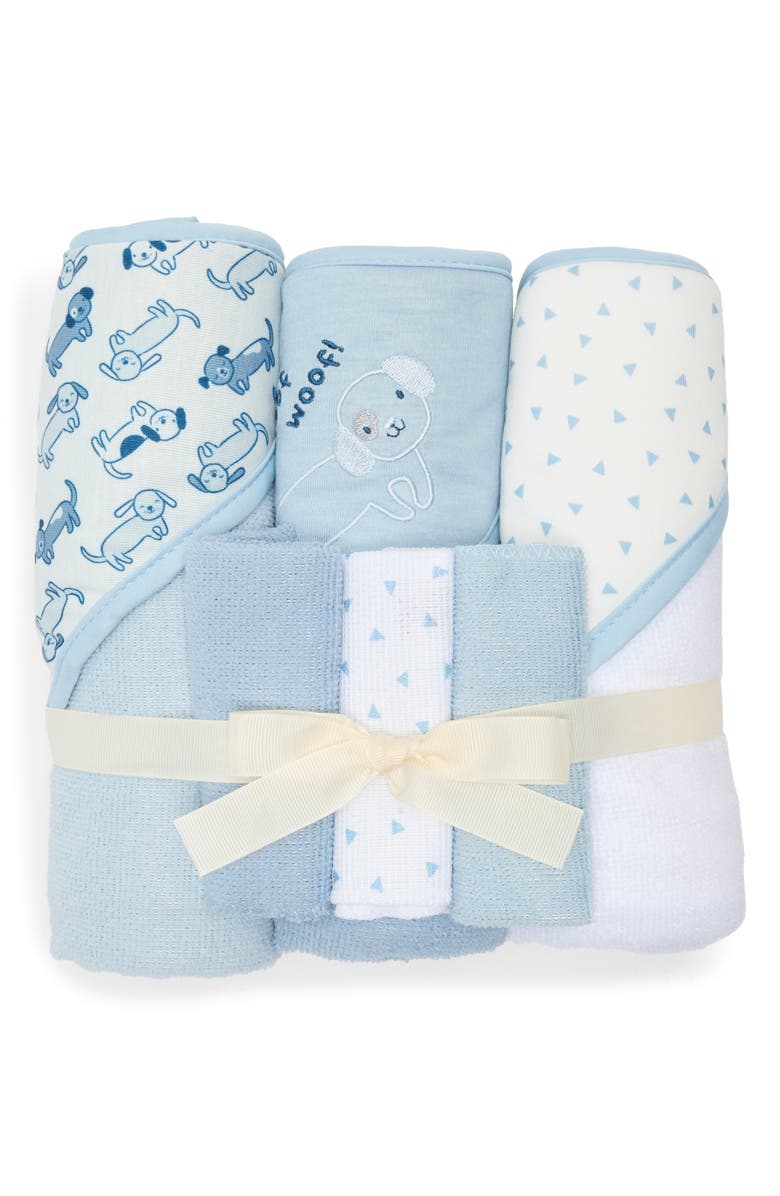 DREAMGRO 6-Piece Hooded Towel & Washcloth Set, Main, color, Blue