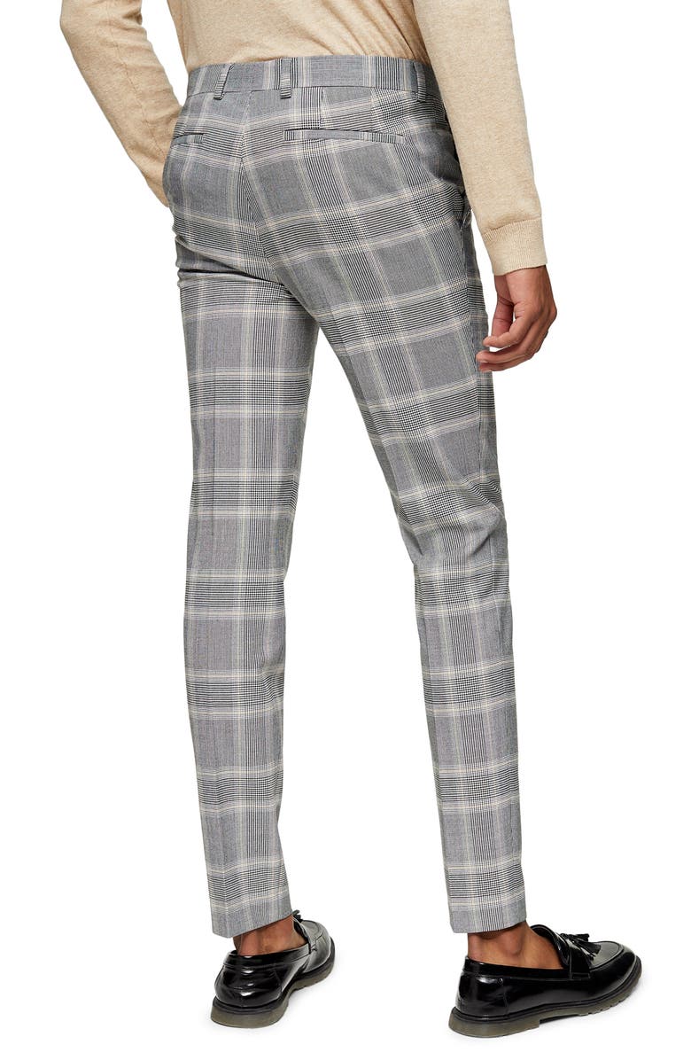 Topman Kenny Super Skinny Plaid Crop Dress Pants, Alternate, color, 