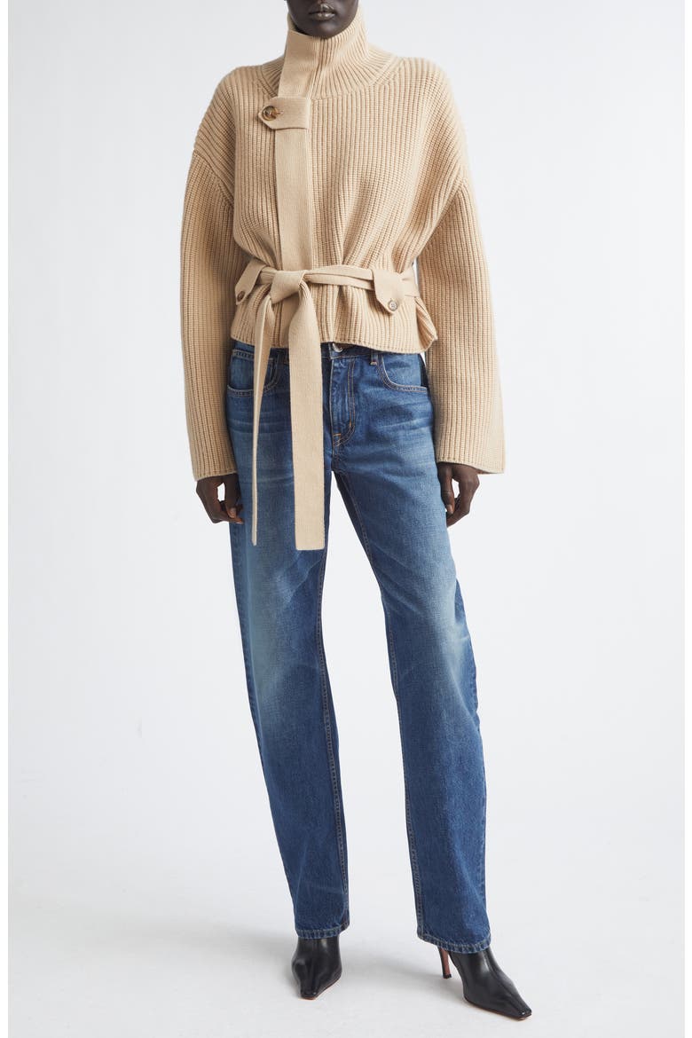 The Neal Belted Cashmere Zip Cardigan, Alternate, color, CAMEL