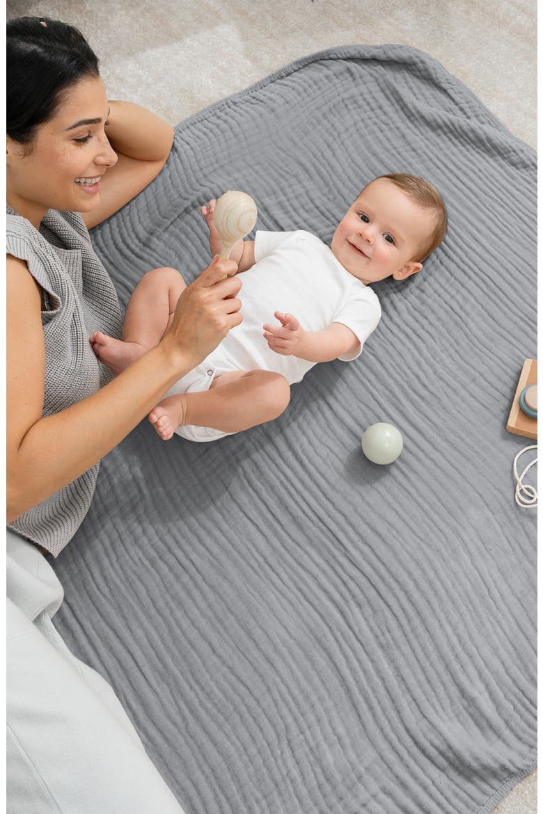 Baby Muslin Blanket, Alternate, color, Heather Blue