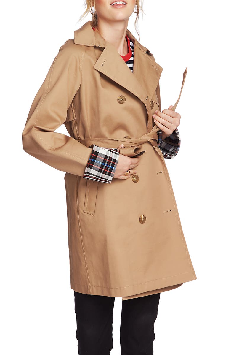 Court & Rowe Plaid Lined Double Breasted Trench Coat, Main, color,