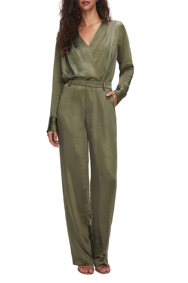 Washed Satin Straight Leg Trousers, Main, color, JUNIPER GREEN001