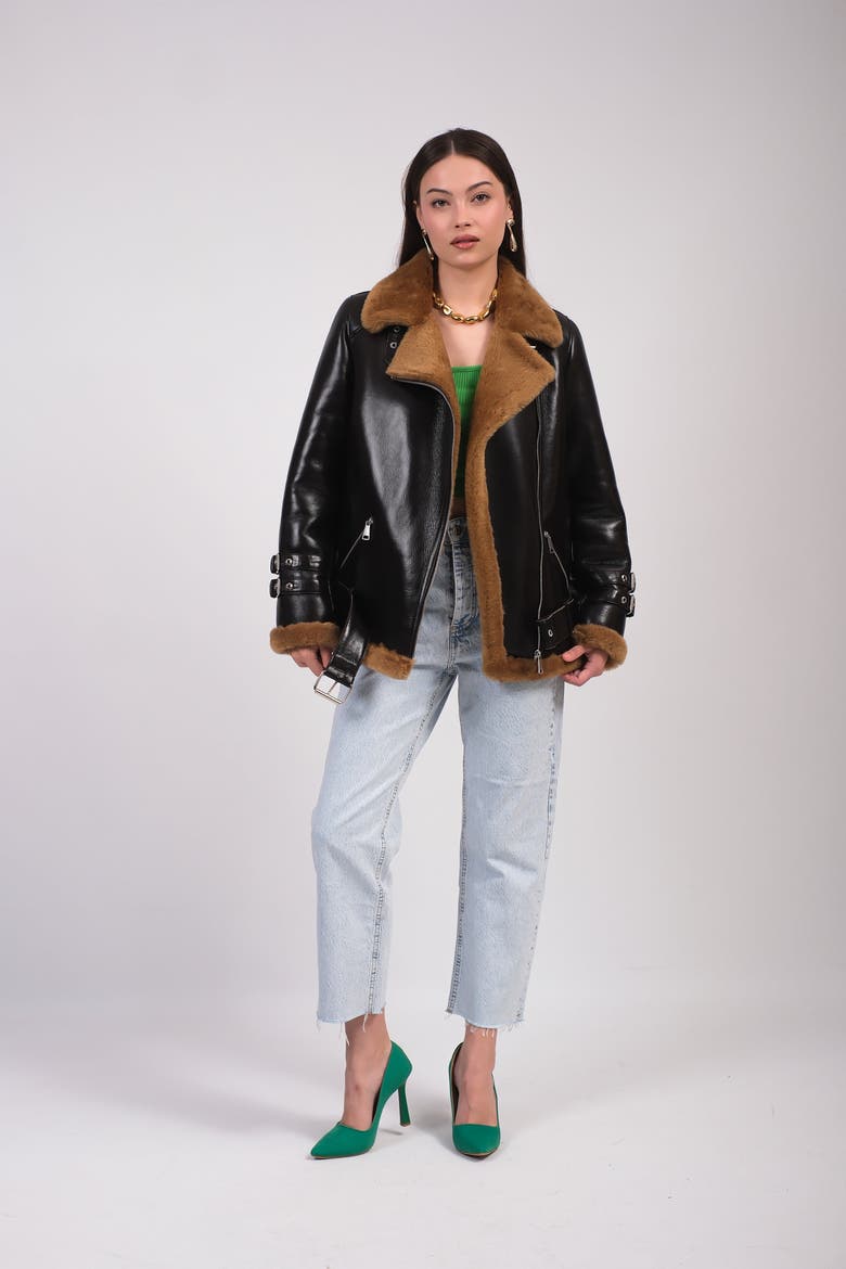 Shearling Aviator Jacket, Main, color, Brown