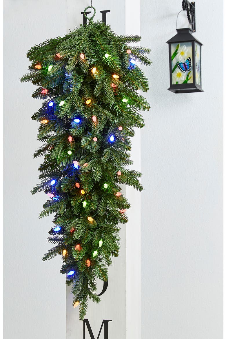 3ft Christmas Teardrop with 50 Strawberry LEDs and Timer, Alternate, color, Green