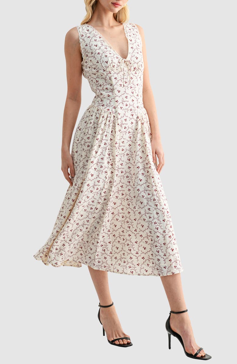 Lush Lace Trim Fit & Flare Midi Dress, Alternate, color, Cream Red