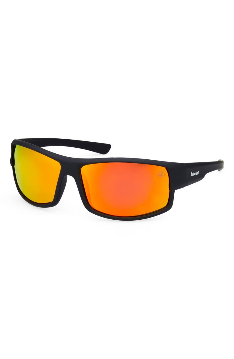 Timberland 64mm Oversize Polarized Rectangular Sunglasses, Alternate, color, Black/ Other / Smoke Polarized