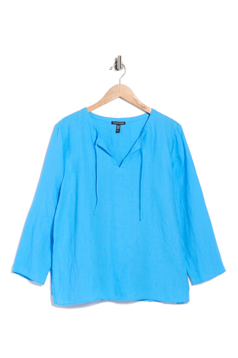 Princess Sleeve Linen Top, Alternate, color, AZURE