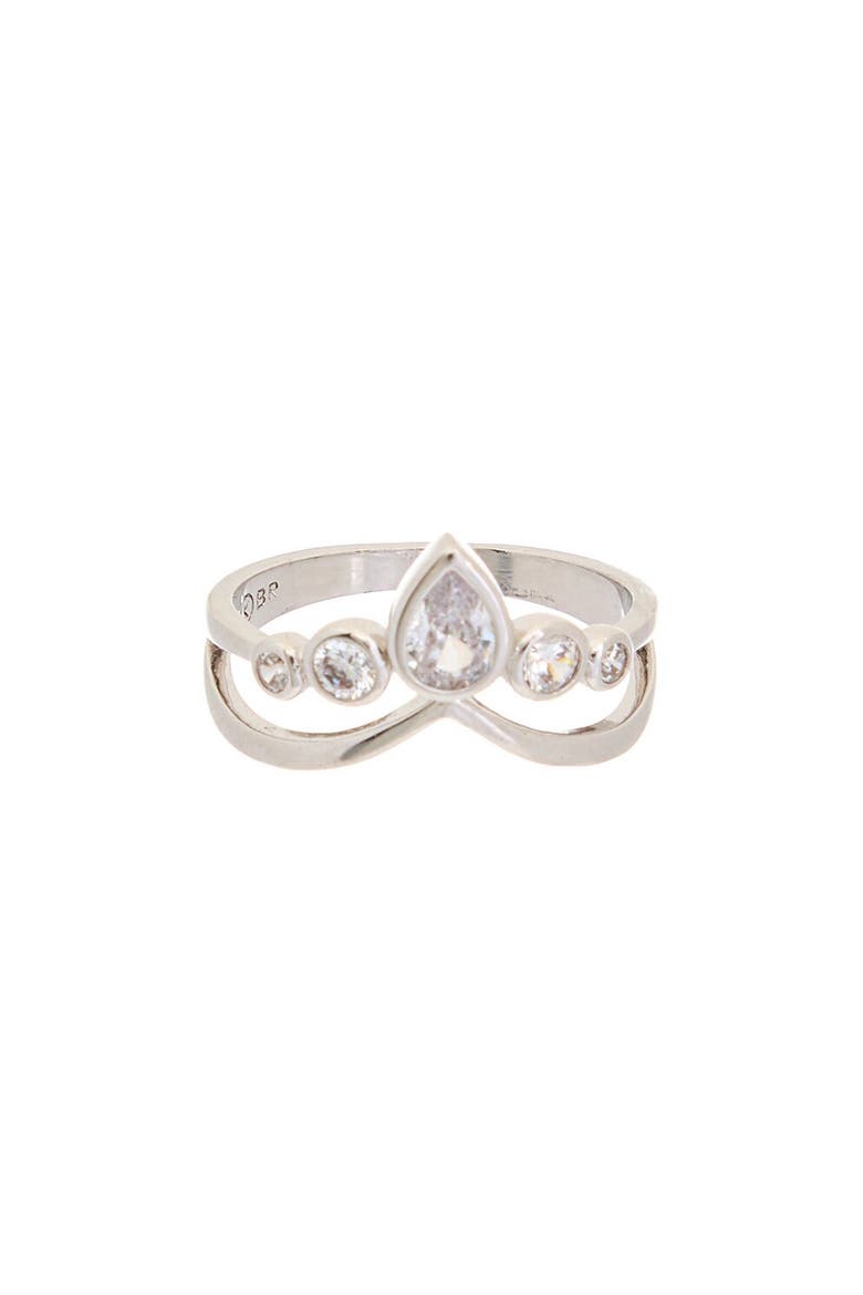 Cubic Zirconia Crown Ring, Main, color, WHITE GOLD
