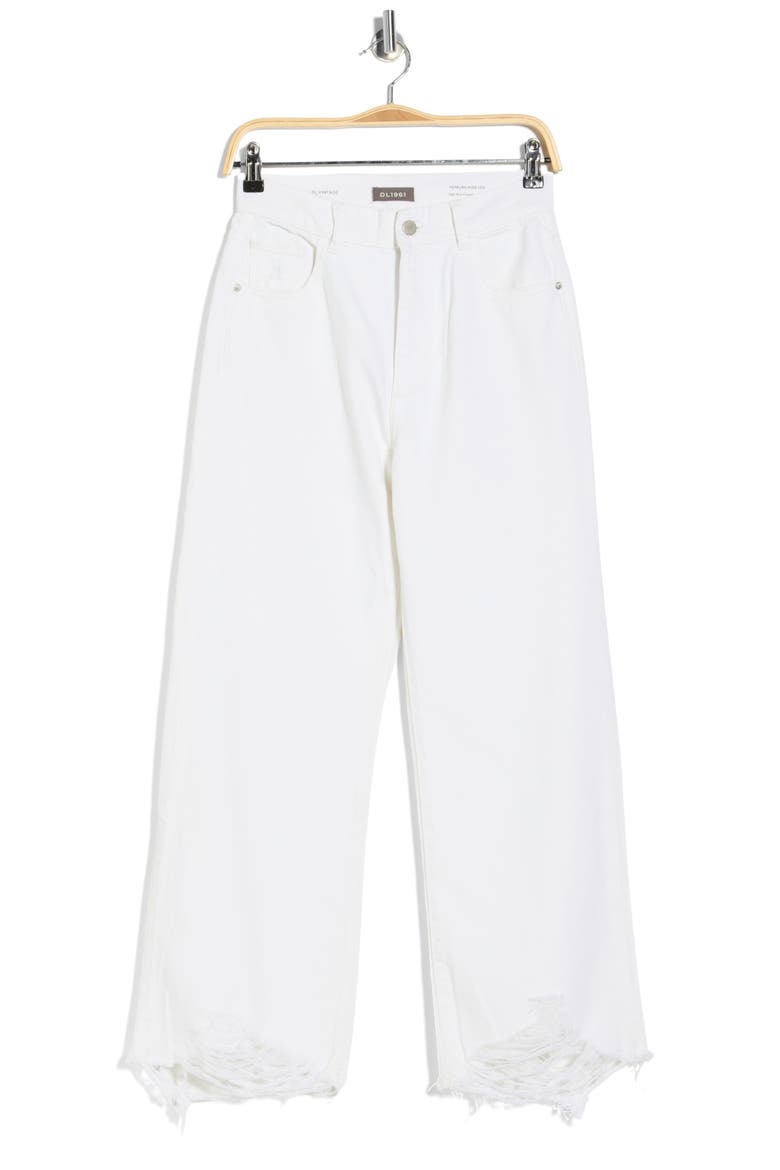 Hepburn High Waist Raw Hem Wide Leg Jeans, Alternate, color, WHITE DISTRESSED