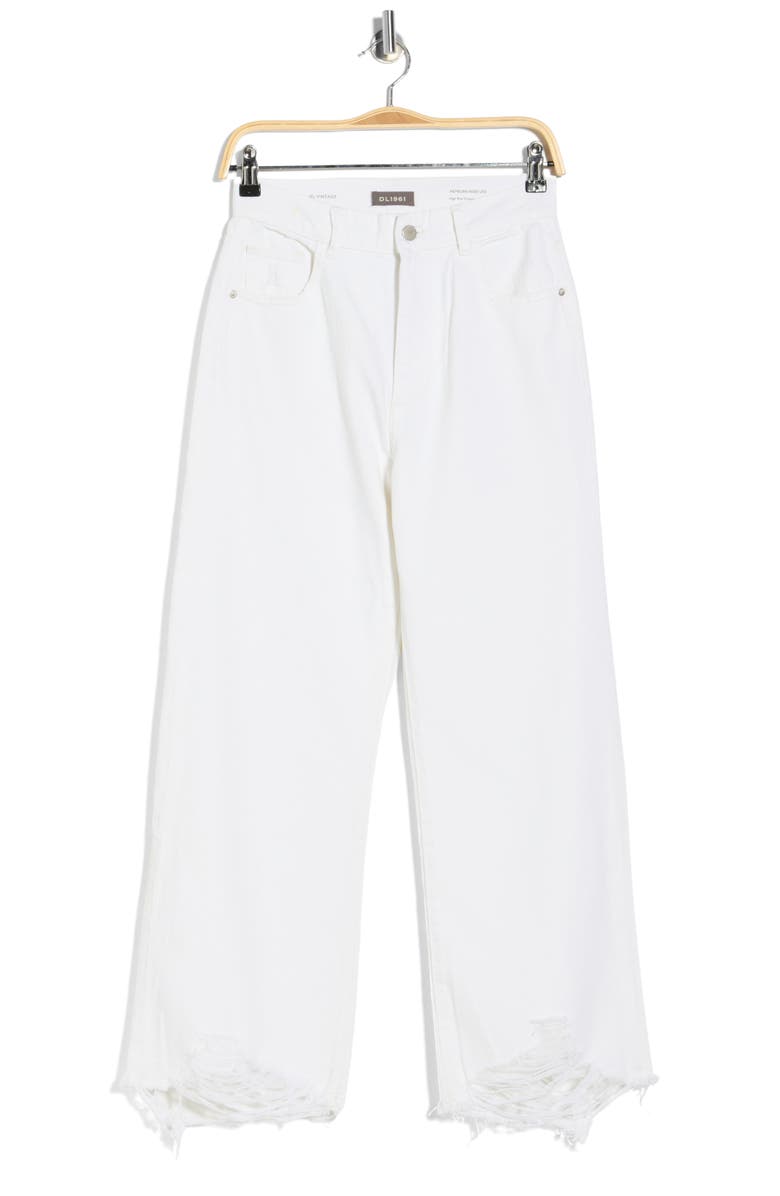 DL1961 Hepburn High Waist Raw Hem Wide Leg Jeans, Main, color, White Distressed