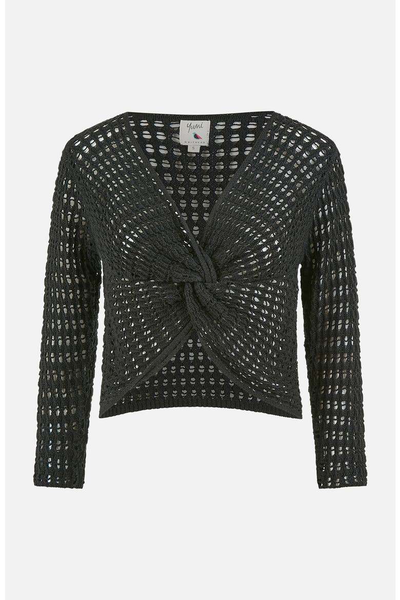 Crochet Cotton Twisted Bolero Cardigan, Alternate, color, Black