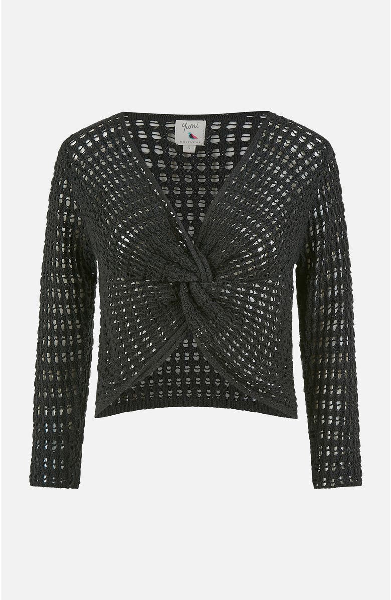 Yumi Crochet Cotton Twisted Bolero Cardigan, Alternate, color, Black
