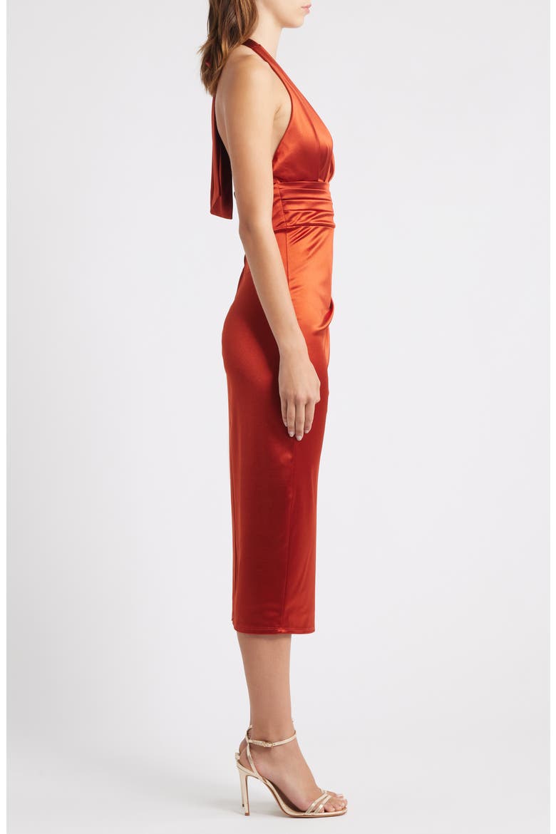 Satine Halter Midi Dress, Alternate, color, BRICK