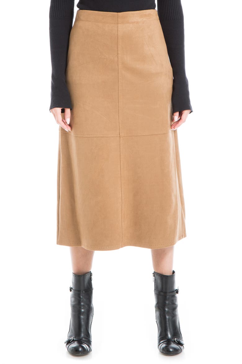 Faux Suede A-Line Midi Skirt, Main, color, VICUNA