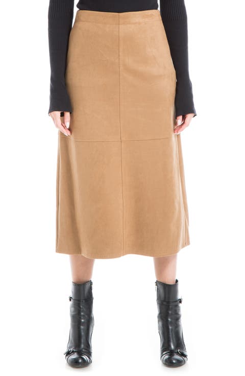Faux Suede A-Line Midi Skirt
