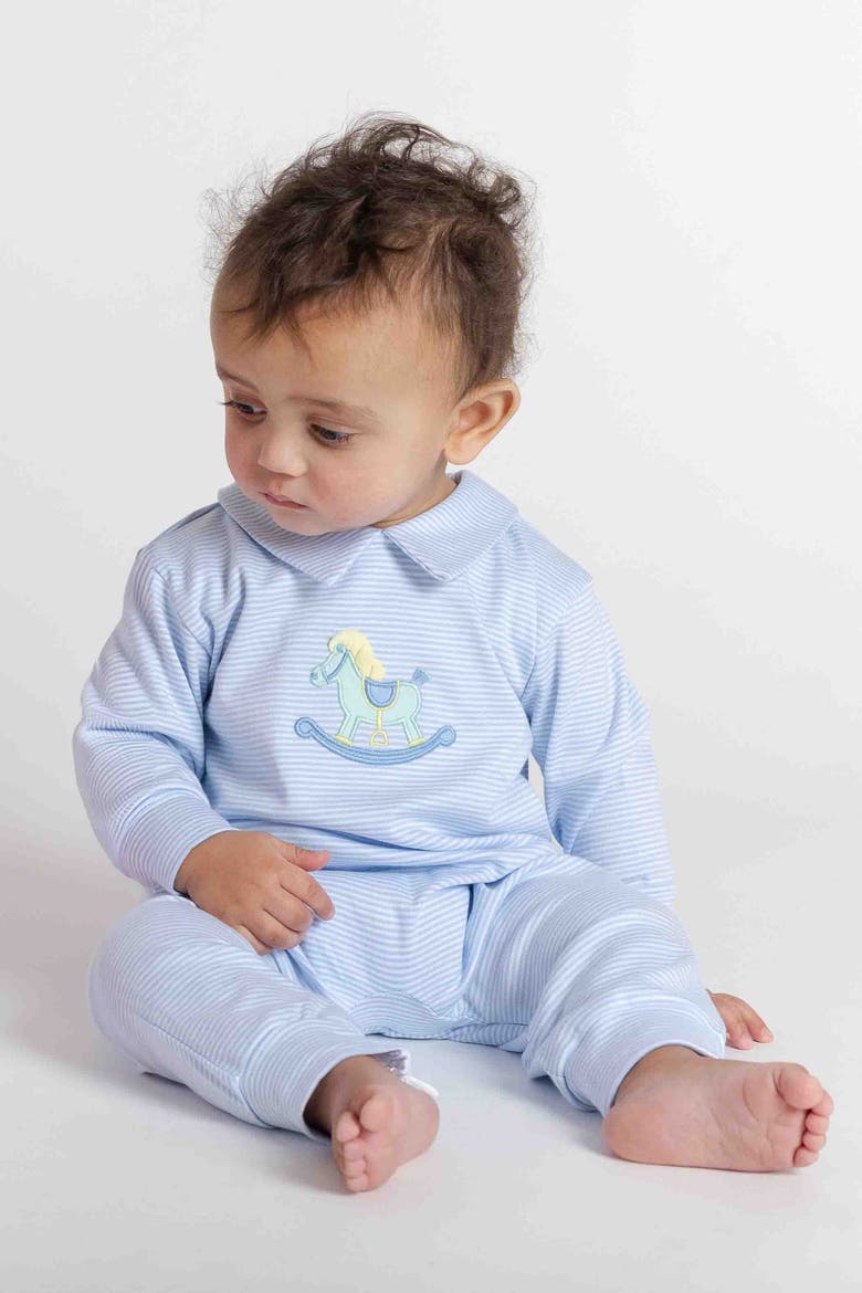 Stripe Knit Longall With Rocking Horse, Alternate, color, Light Blue, White