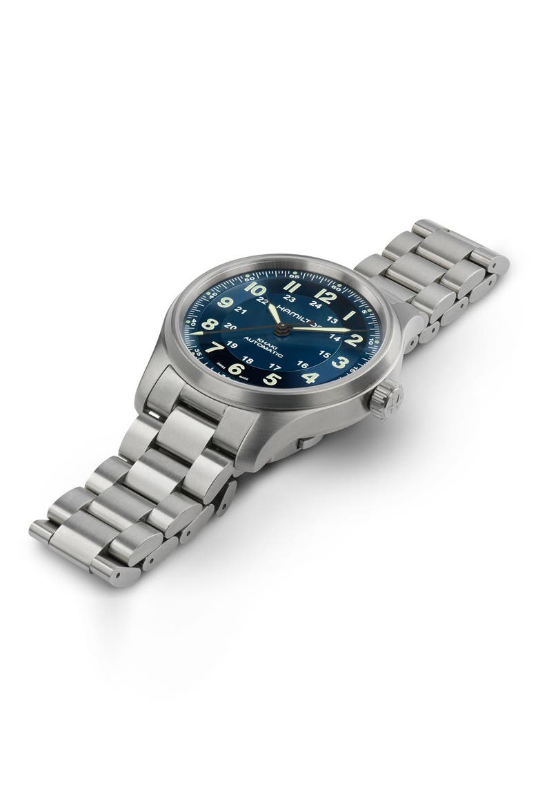 Khaki Field Automatic Bracelet Watch, 38mm, Alternate, color, BLUE
