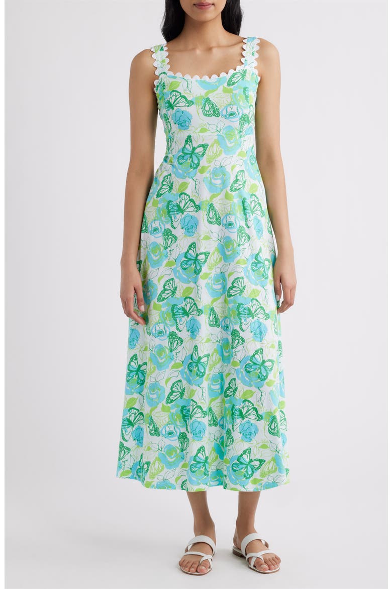 Dwyer Floral Print Midi Dress, Main, color, RESORT WHITE MONARCH ROSE