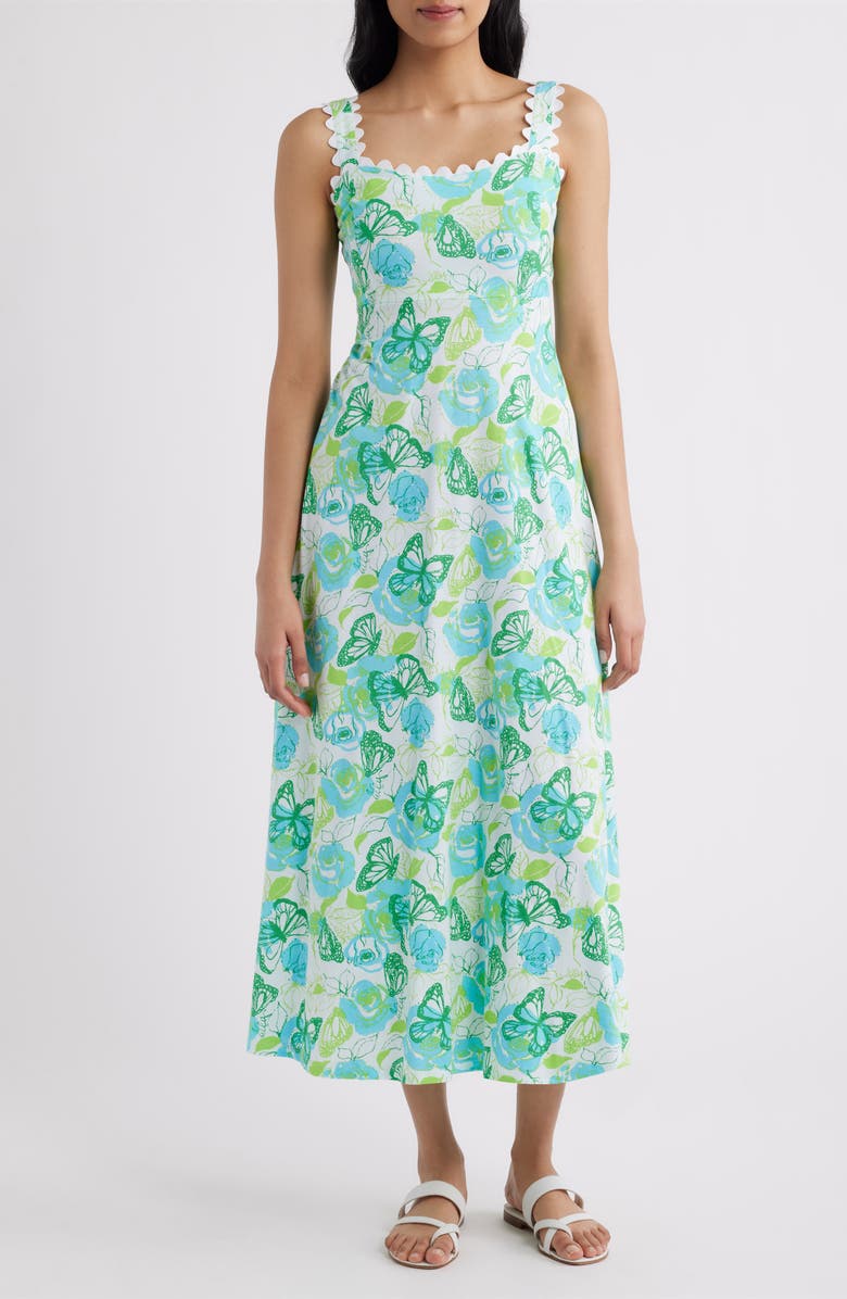 Lilly Pulitzer<sup>®</sup> Dwyer Floral Print Midi Dress, Main, color, Resort White Monarch Rose