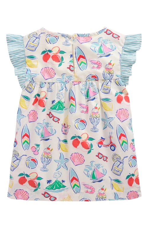 Mini Boden Kids' Juniper Frill Sleeve Top In Ivory Holiday Print